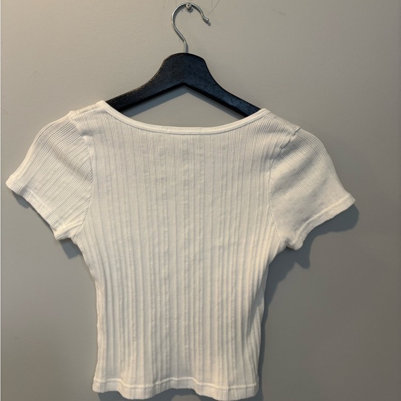 Brandy Melville White Ribbed Button-Down Shirt - Picture 2 of 4